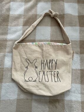 Happy Easter Bunny Canvas Tote Bag - Neutral 10x13x7.5 Easter Bag
